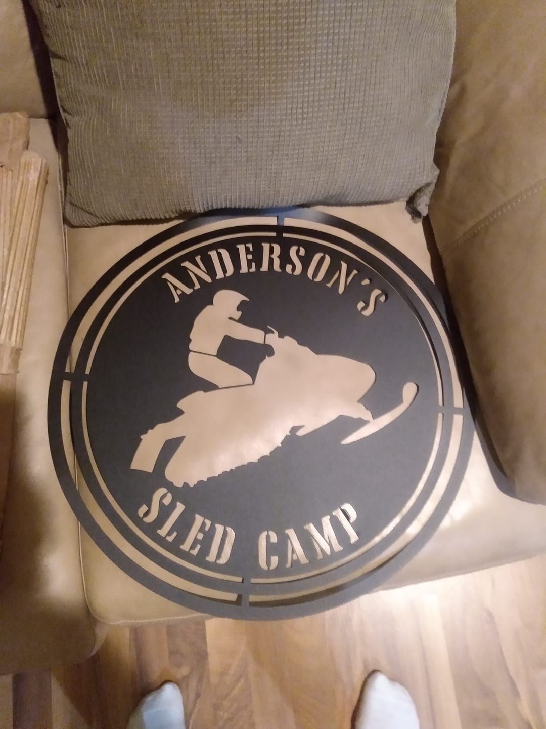 Customer photo review of Snowmobile Camp Metal Sign
