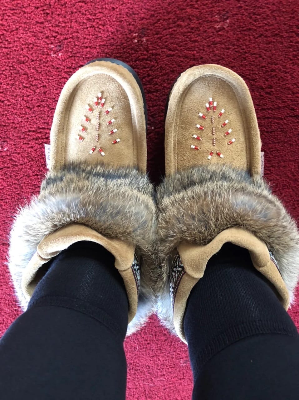 Customer photo review of Women's Dark Tan Rabbit Fur Ankle Moccasin Boots