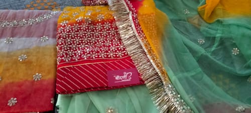 Customer photo review of Opulent Elegance: Organza Three-Tone Poshak with Zari and Sequin Embellishments(Semi stich)