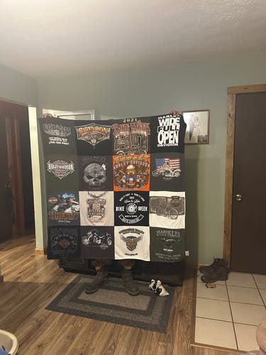 T-shirt quilt with motorcycles, biking themes by Michelle from WV