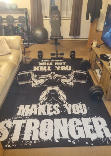 Customer photo review of Motivational Gym Rug Home Gym Decor Weightlifting Gift 10729