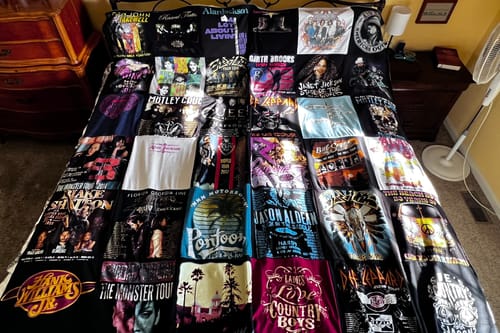 T-shirt quilt with music, rock music themes by Ericka from MD