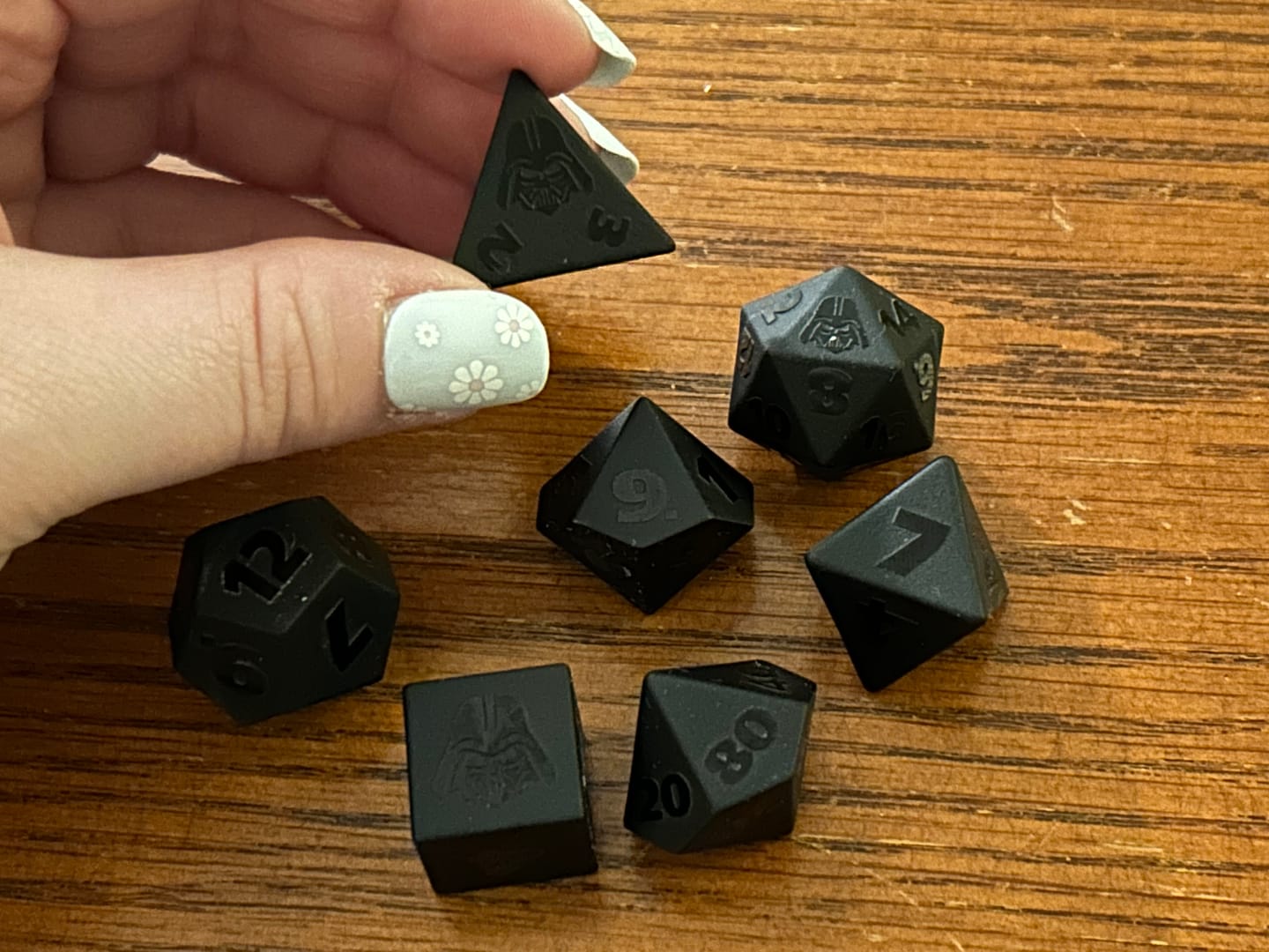 Customer photo review of URWizards D&D Obsidian Gemstone Raised Dice Set Darth Vader