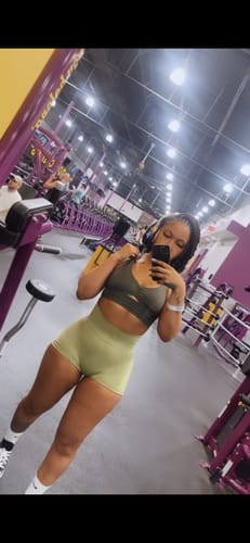 Customer photo review of Olive Sculpt Contour Scrunch Butt Biker Shorts