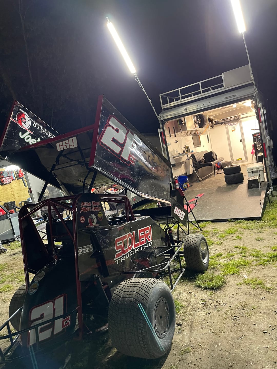 Customer photo review of Racing Trailer Pit Lights – Dual 10 Foot Pole 20,000 Lumens