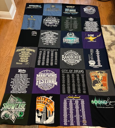 T-shirt quilt with music, marching bands themes by Bevanne from LA