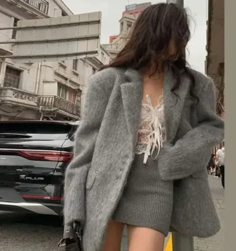 Customer photo review of Pink Lapel Woolen Plush Coats Women Elegant Long Sleeve Button Office Lady Blazer Jacket 2023 Winter Fashion Packet Loose Coat