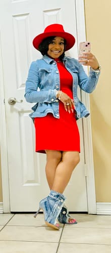 Customer photo review of TANDY-DENIM STILETTO PEEP TOE BOOTIE