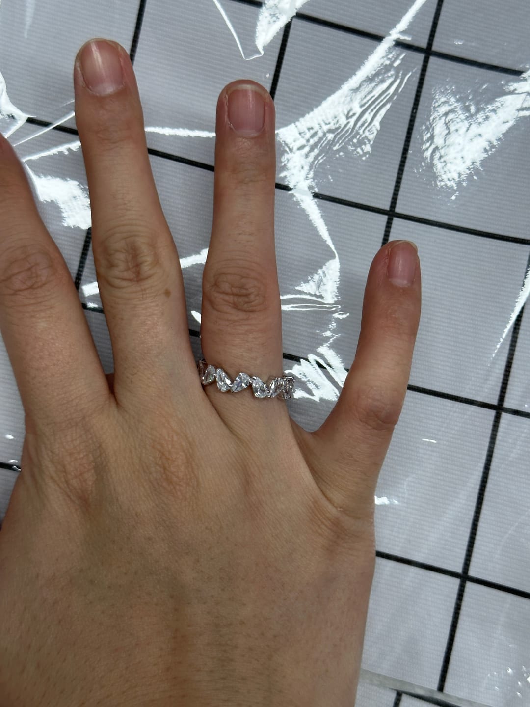 Customer photo review of Louily Unique Full Pear Cut Women's Wedding Band