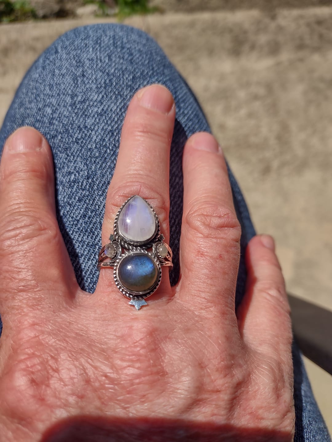 Customer photo review of Celestial Moonstone and Labradorite Silver Ring