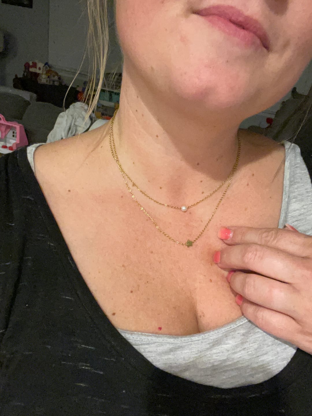 Customer photo review of Layered Gold Star & Pearl Necklace