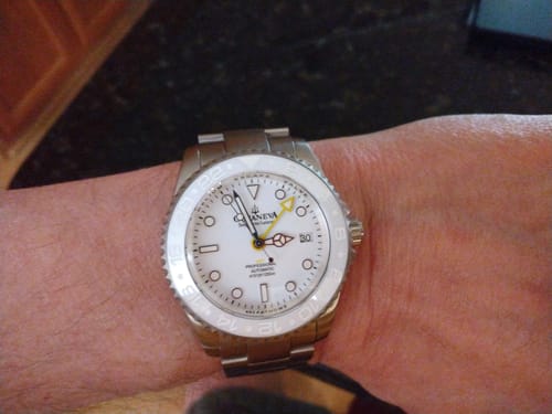 Customer photo review of Oceaneva™ Men's GMT TITANIUM Automatic Deep Marine Explorer 1250M White Ceramic Bezel Watch