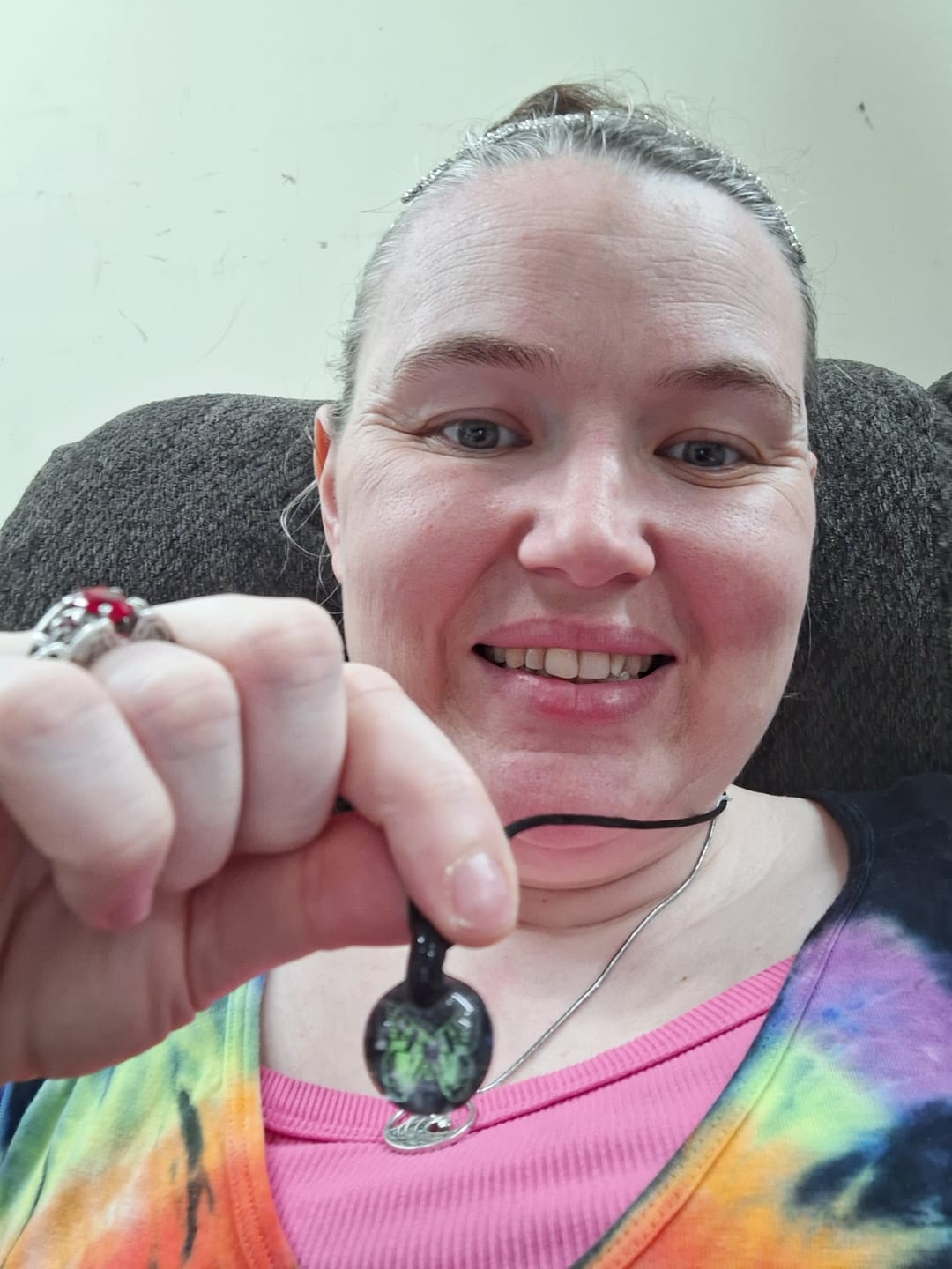 Customer photo review of Butterfly Hologram Pendant with Infused Cremation Ash