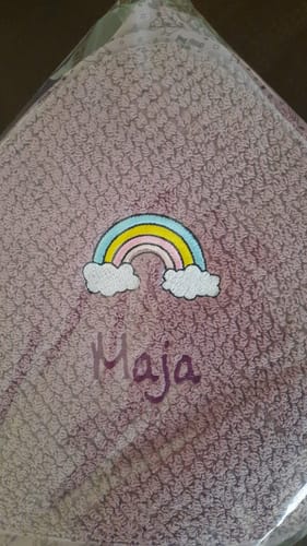 Customer photo review of Bio Baumwolle Frottee Kapuzenhandtücher mit Namen und Motiv