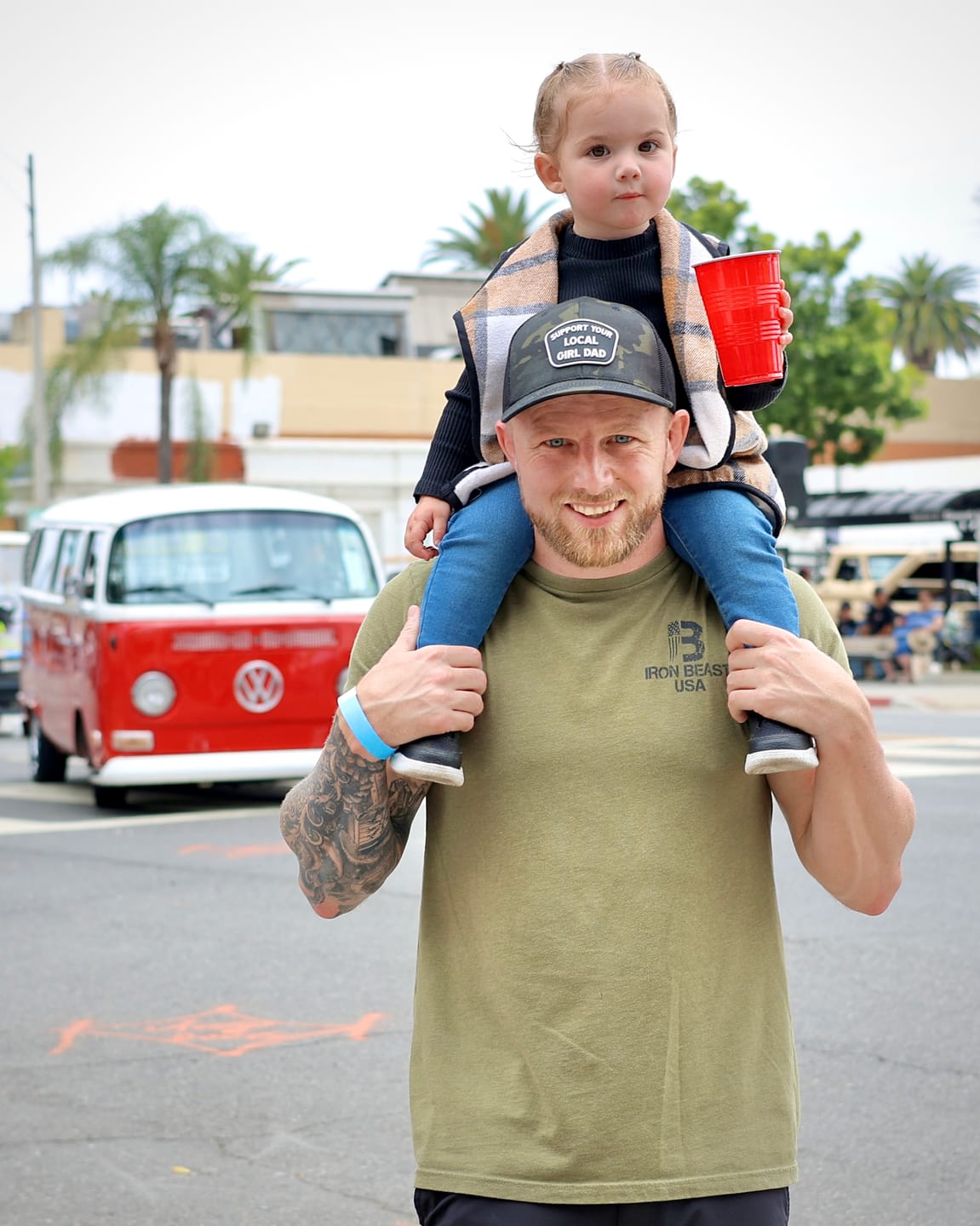 Customer photo review of Support Your Local Girl Dad FLEXFIT Patch Hat (Multicam Blackl)