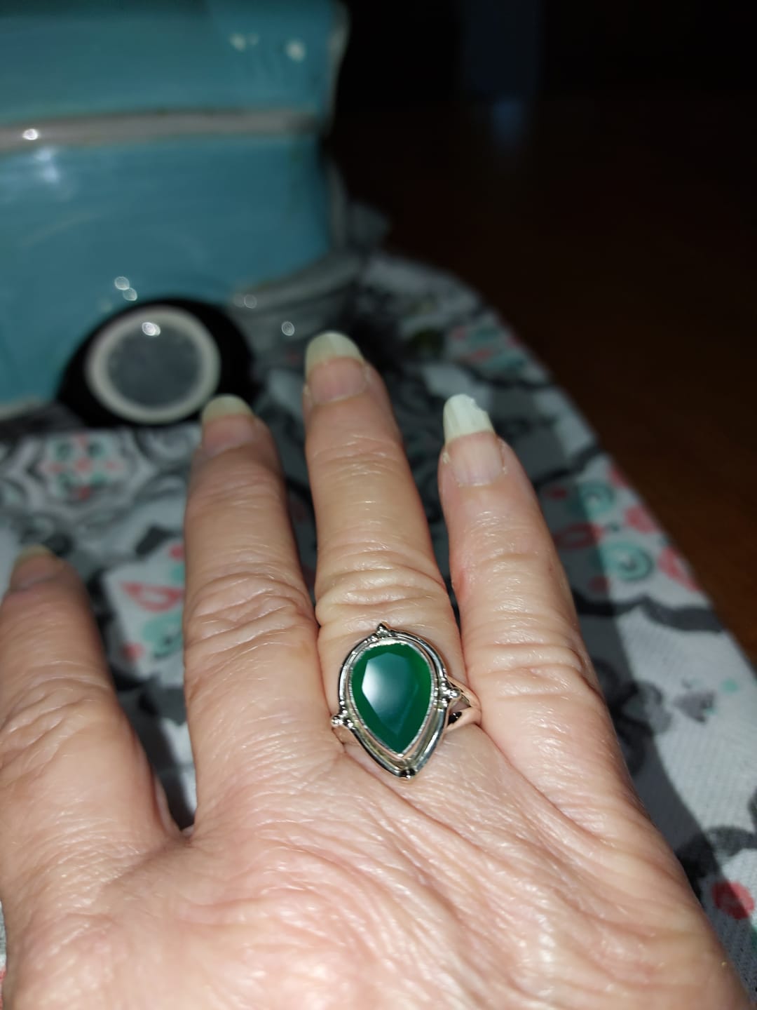 Customer photo review of Teardrop Green Onyx Ring