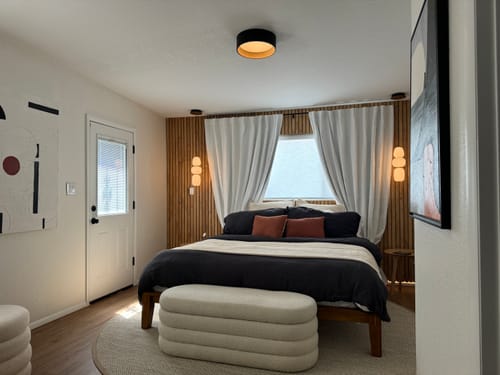 Customer photo review of SmartWings Motorized Light Filtering Roller Shades 70% Blackout Essential
