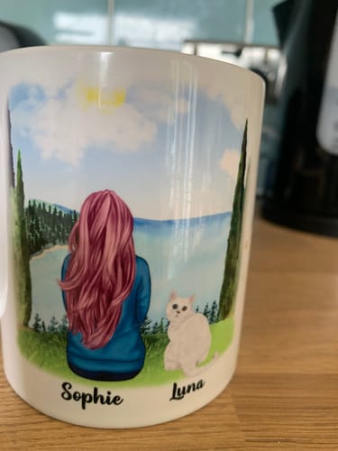 Customer photo review of Woman & Cats Mug - Life is better with a Cat -Personalised Mug