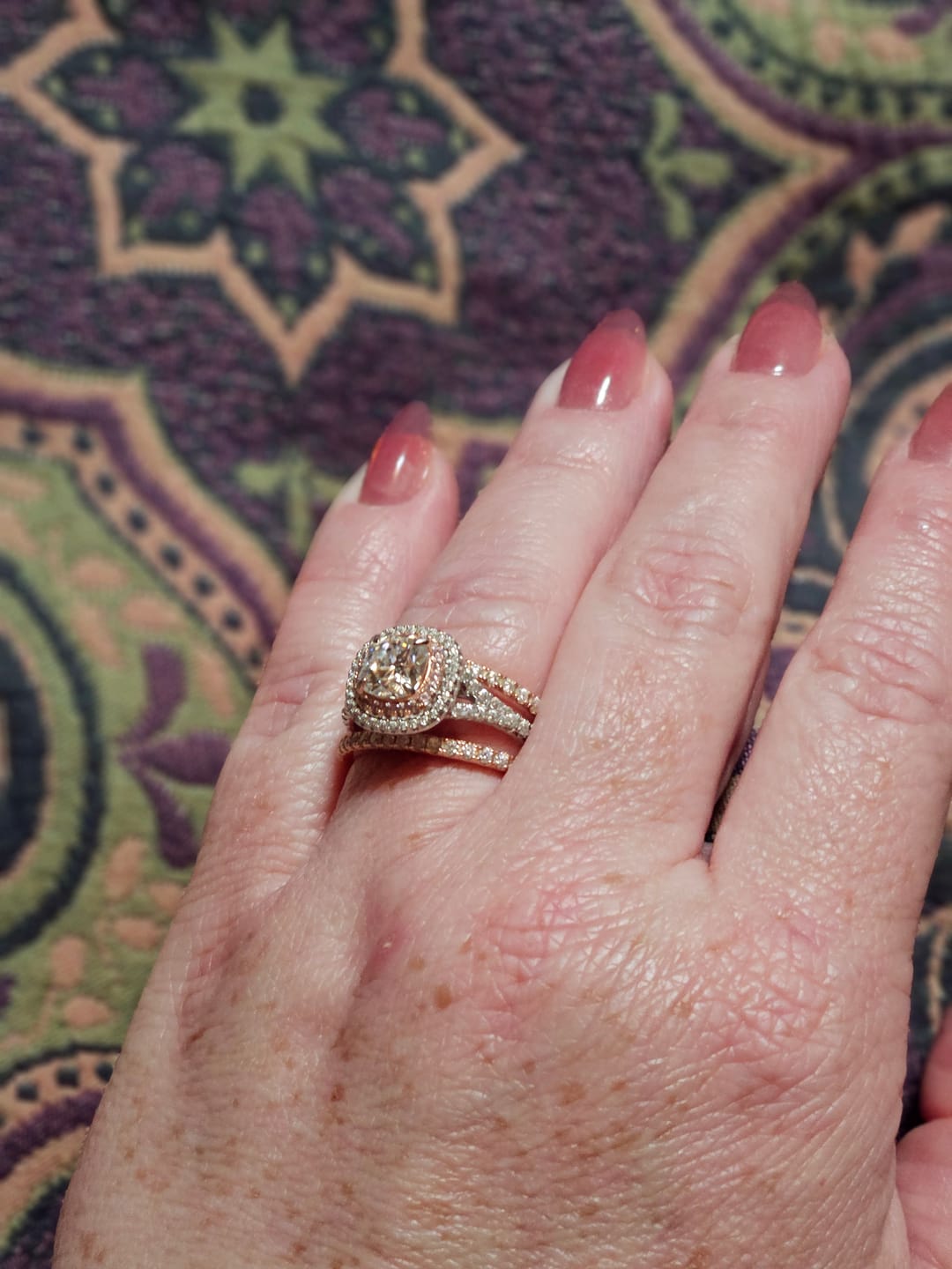 Customer photo review of Moissanite Round Half Eternity Sterling Silver Wedding Band Stackable Ring