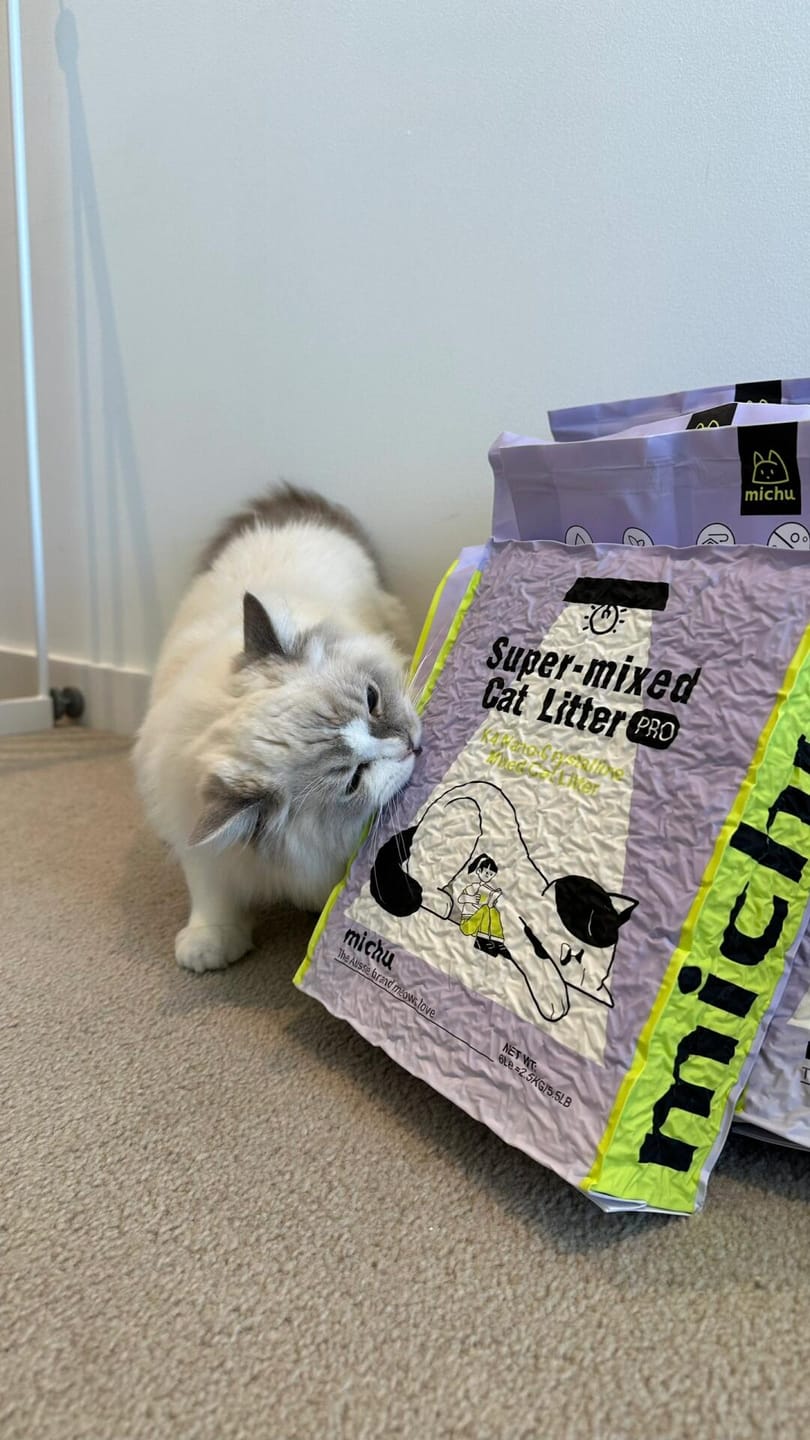 Customer photo review of Michu Premium Mixed Tofu Cat Litter Pro Gen2 6L- Superb in Flushable, Eco-Friendly & Odour-Control