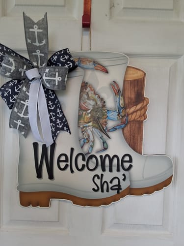 Customer photo review of Shrimp Boots Door Hanger, Crab, Welcome Sha, wood sign, DECOE-W-903667, 22" Door Hanger
