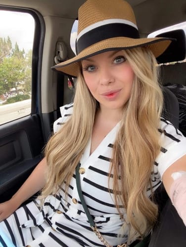 Customer photo review of Striped Button Slit Dress