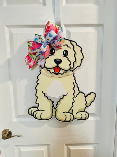 Customer photo review of Doodle Door Hanger, Dog Door Hanger, DECOE-W-903711, 22" Wood Door Hanger