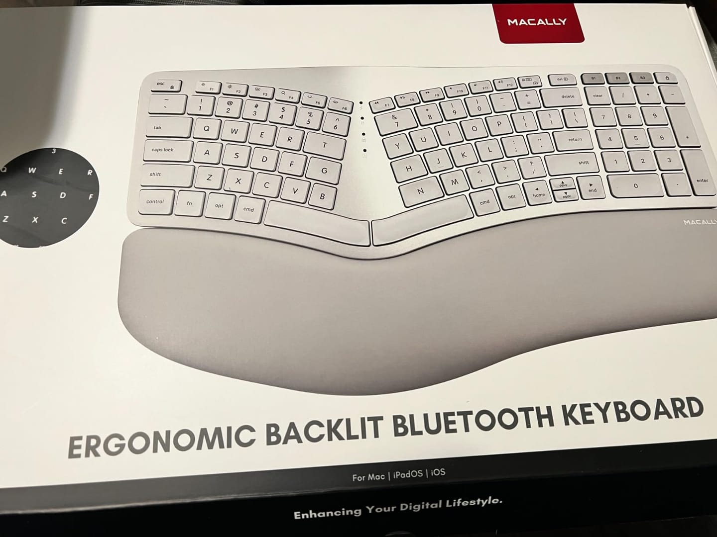 Customer photo review of Backlit Wireless Ergonomic Keyboard for Mac