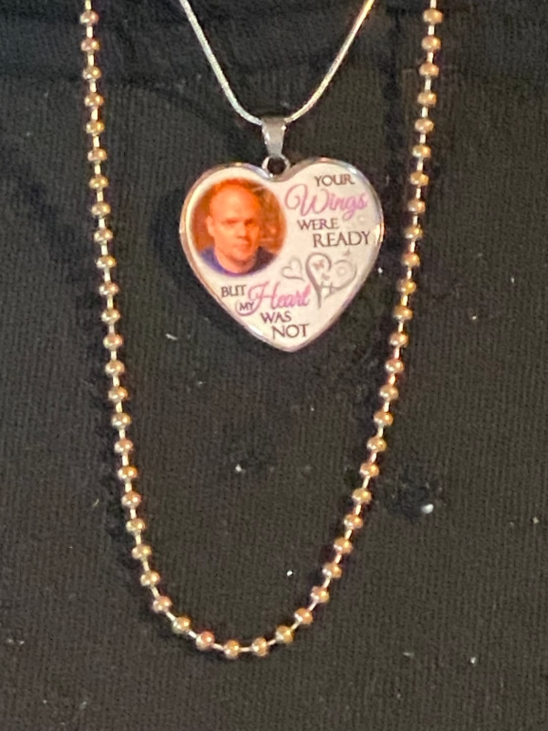 Customer photo review of Custom Photo Memorial Necklace Adjustable "Your Wings Were Ready But My Heart Was Not" -N026