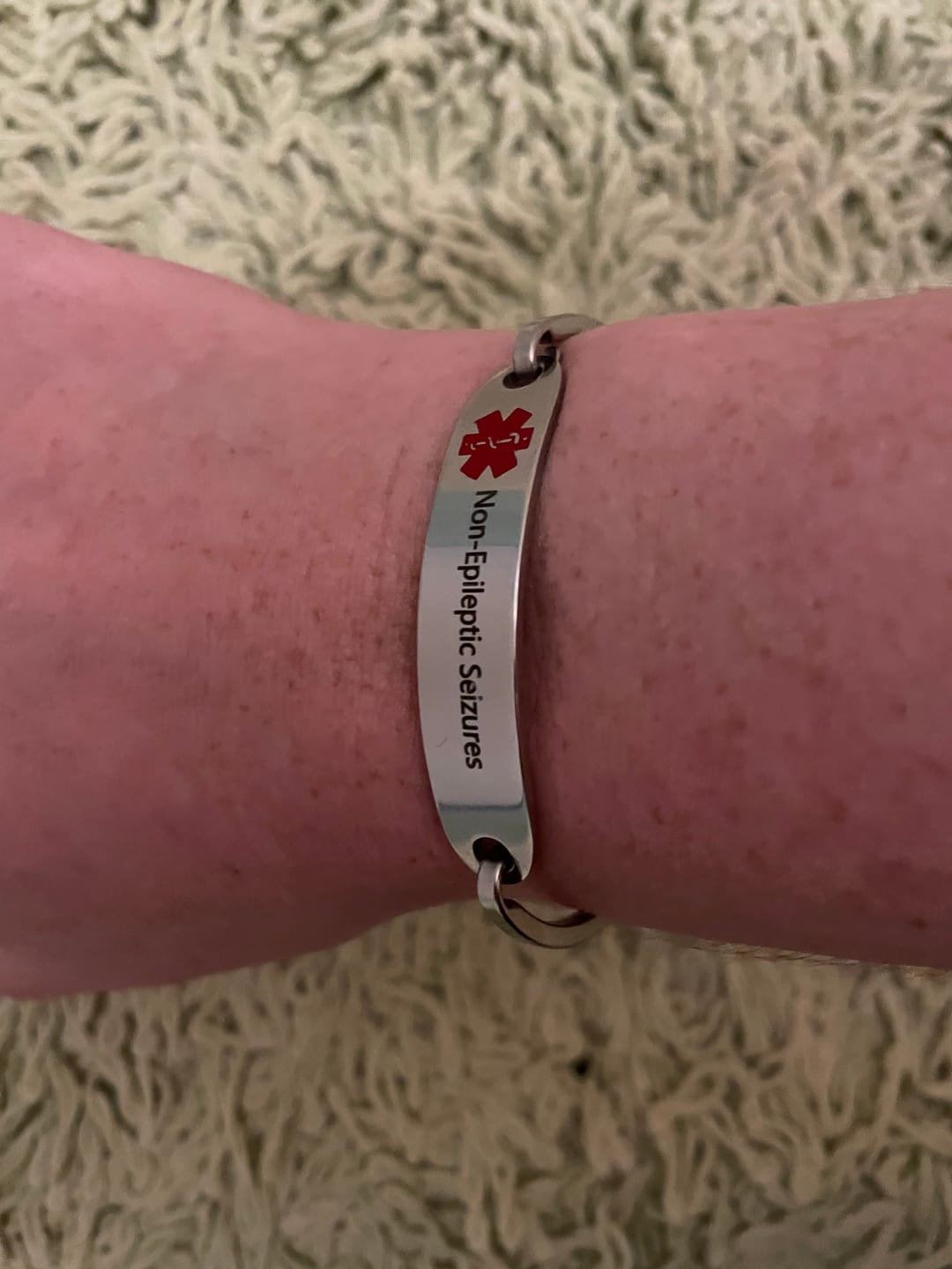 Customer photo review of Personalised Silver Medical Alert ID Bangle Bracelet