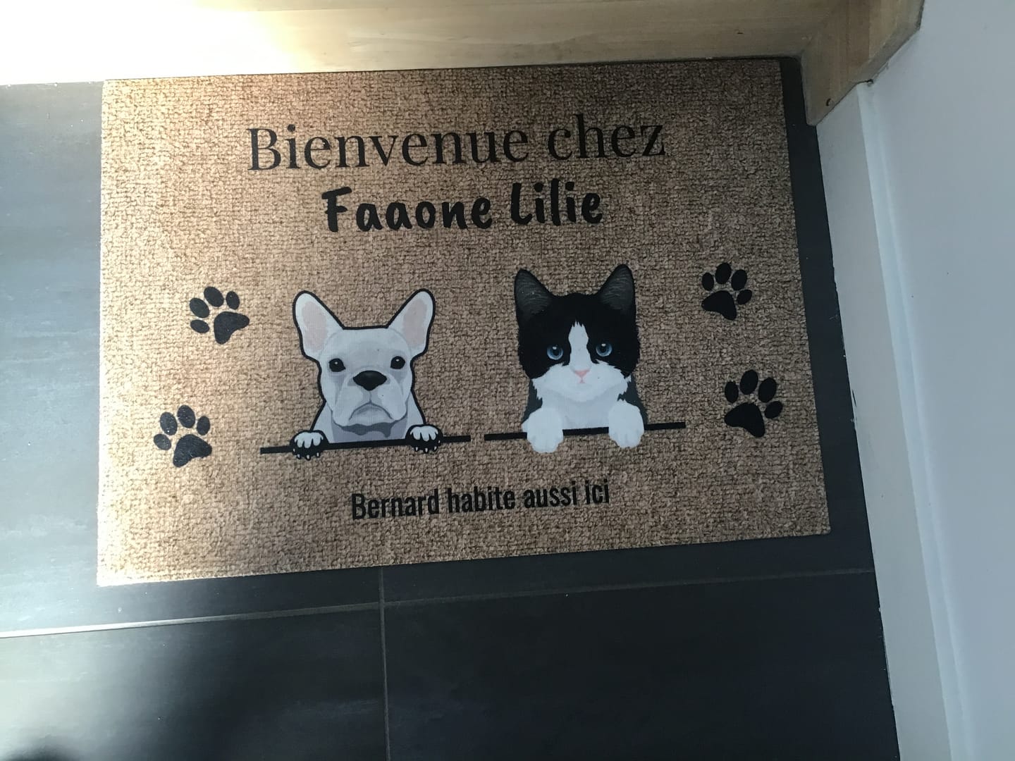 Customer photo review of Tous mes amis à poils - Paillasson personnalisé