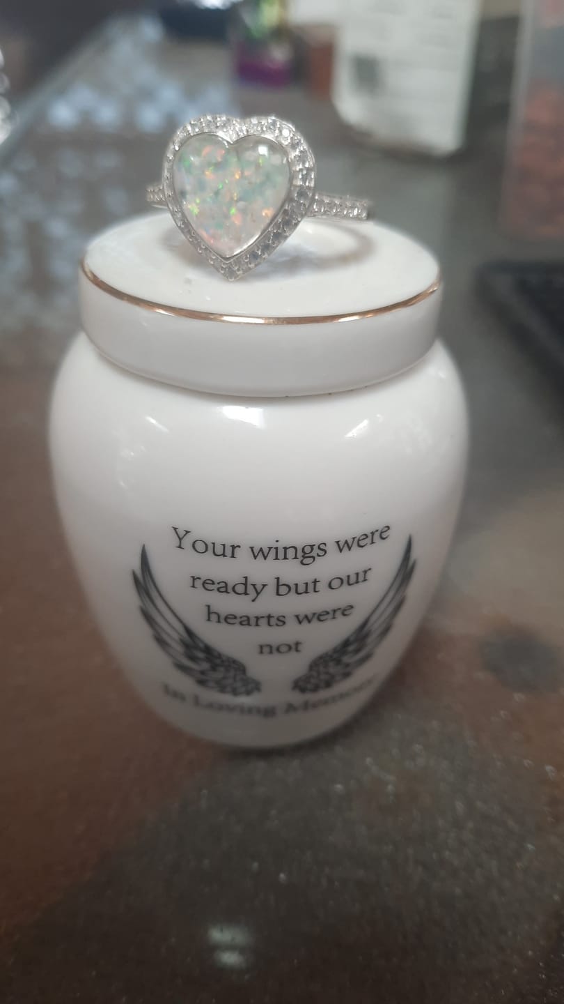 Customer photo review of Bedazzled Heart Cremation Ring