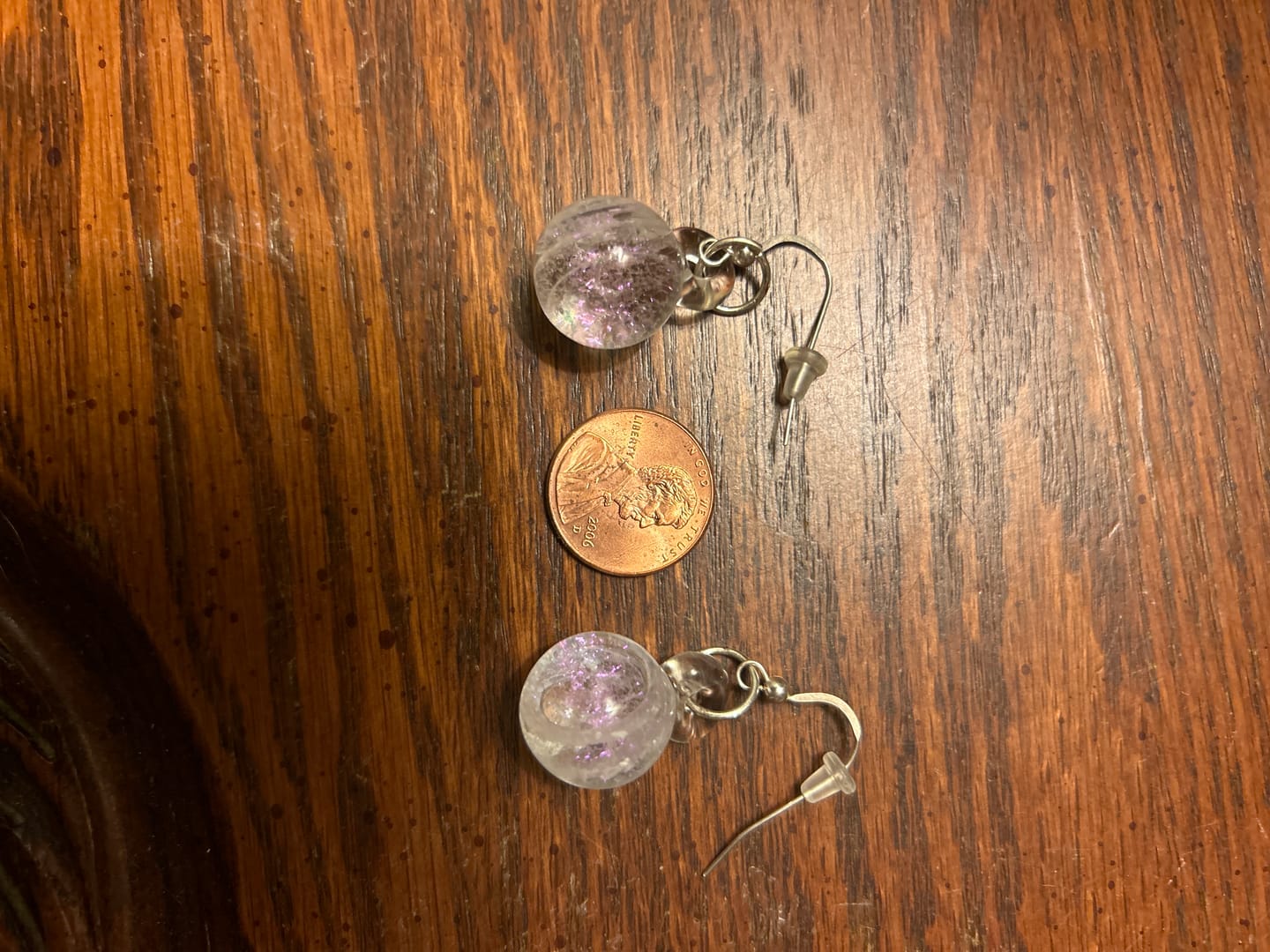Customer photo review of Dichroic Ball Earrings with Infused Cremation Ashes
