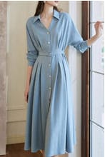 Customer photo review of blue long sleeves spring shirt dress women 4858