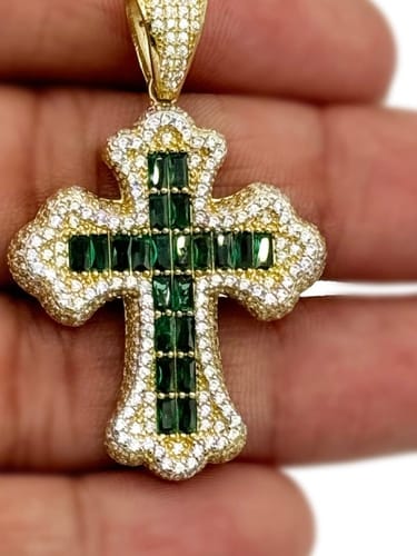 Customer photo review of *NEW* 207 14K CZ Cross Baguette Pendant (Green) JTJ™