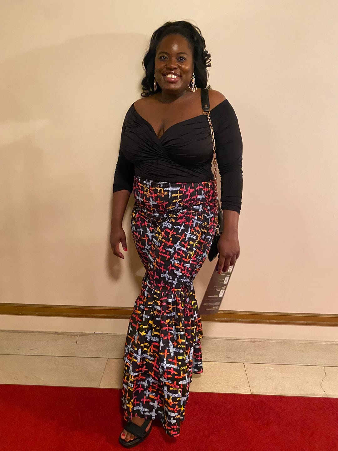 Customer photo review of Kimi Women's African Print Bell Bottom Pants - Blue