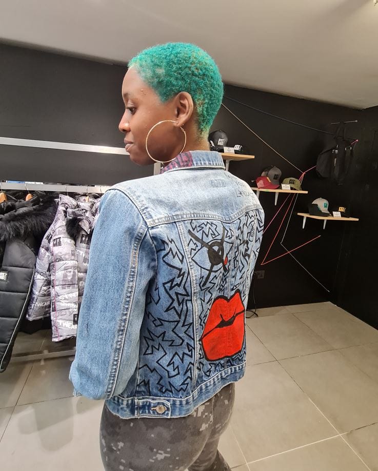 Customer photo review of Ladies 'Broken Beauty' Custom Denim Jacket