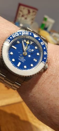Customer photo review of Oceaneva™ Men's GMT TITANIUM Automatic Deep Marine Explorer 1250M Blue & White Ceramic Bezel Watch