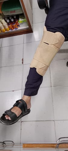 Customer photo review of Knee Brace - Short (14" Brace) | Ideal firm Knee support that limits knee motion & stabilizes the knee with mediolateral metal supports | Color - Beige