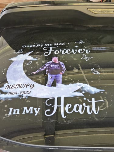Customer photo review of Memorial Upload Photo On Moon, A Big Piece Of My Heart Lives In Heaven Personalized Decal