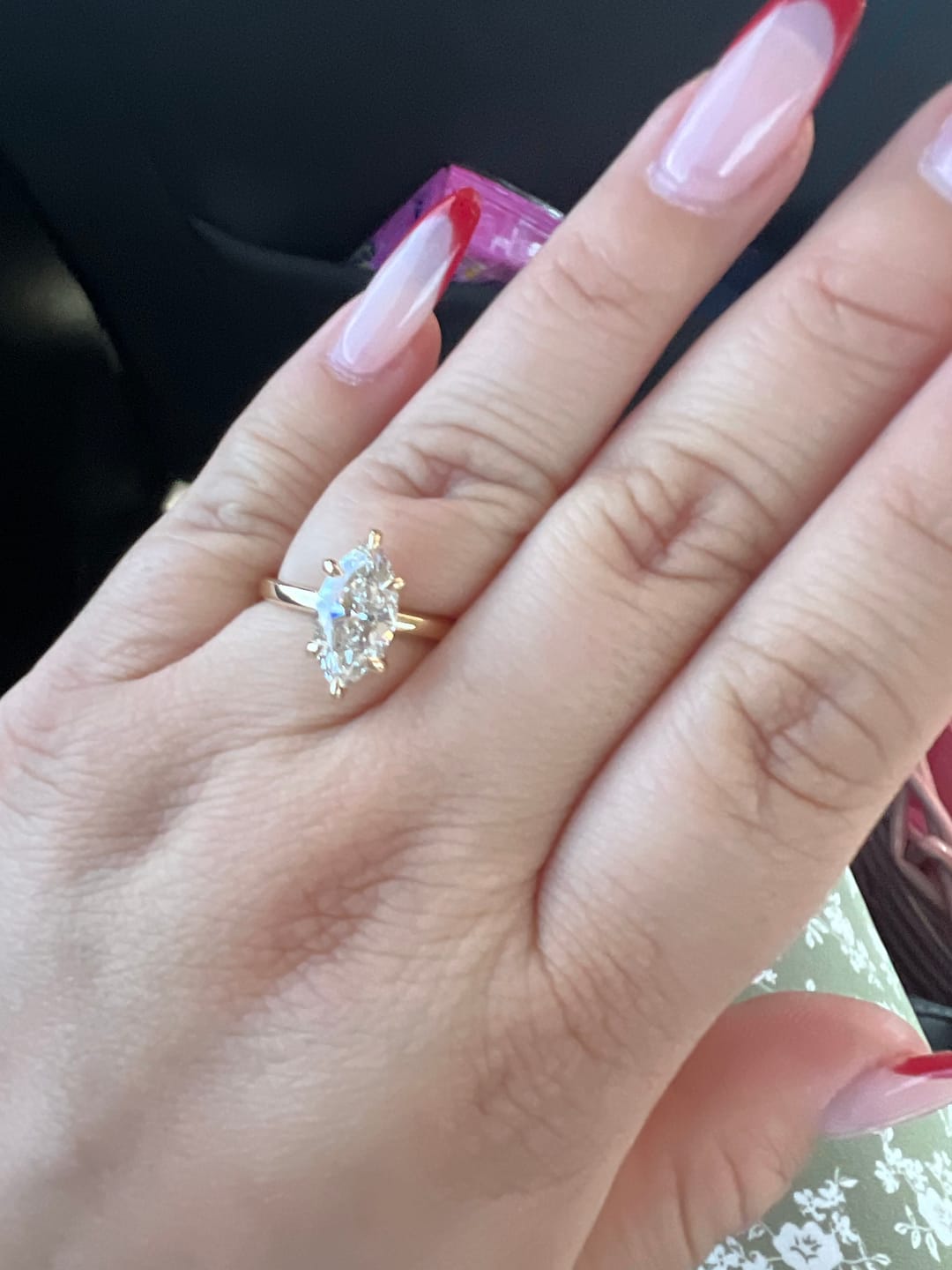 Customer photo review of Maci | Emerald Moissanite Solitaire Engagement Ring