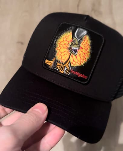 Customer photo review of Dilophosaurus - "instigator" Trucker Hat