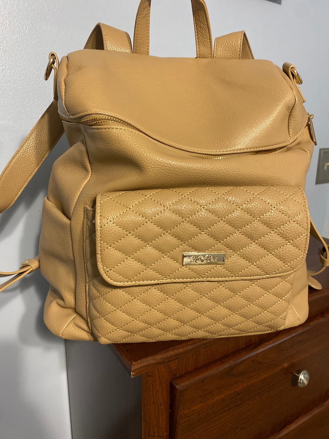 Customer photo review of Monaco Diaper Bag | Latte Brown