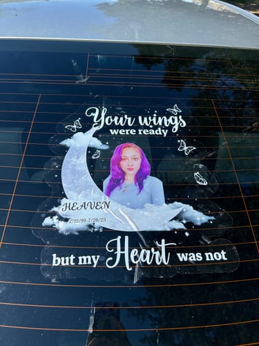 Customer photo review of Memorial Upload Photo On Moon, A Big Piece Of My Heart Lives In Heaven Personalized Decal