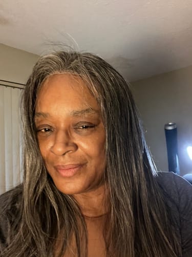 Customer photo review of Luvwin Salt & Pepper Gray Beginner Friendly Glueless Straight Wig 100% Human Hair