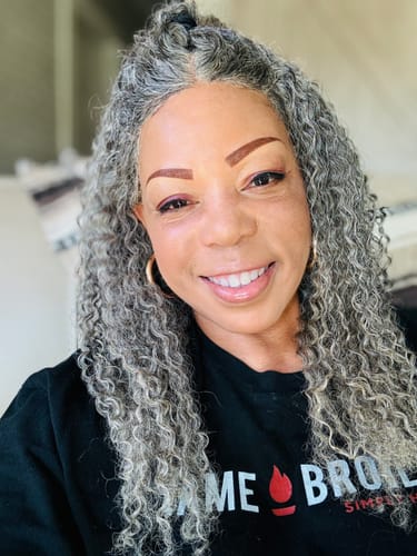 Customer photo review of Luvwin 13x4 Salt And Pepper Long Deep Curly Glueless Gray Color Pre-Cut Lace Wig