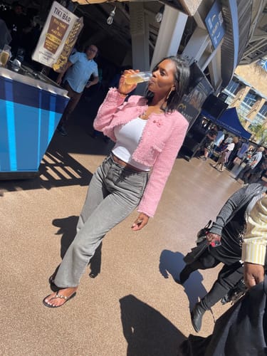 Customer photo review of Raw Hem Crew Neck Tweed Jacket