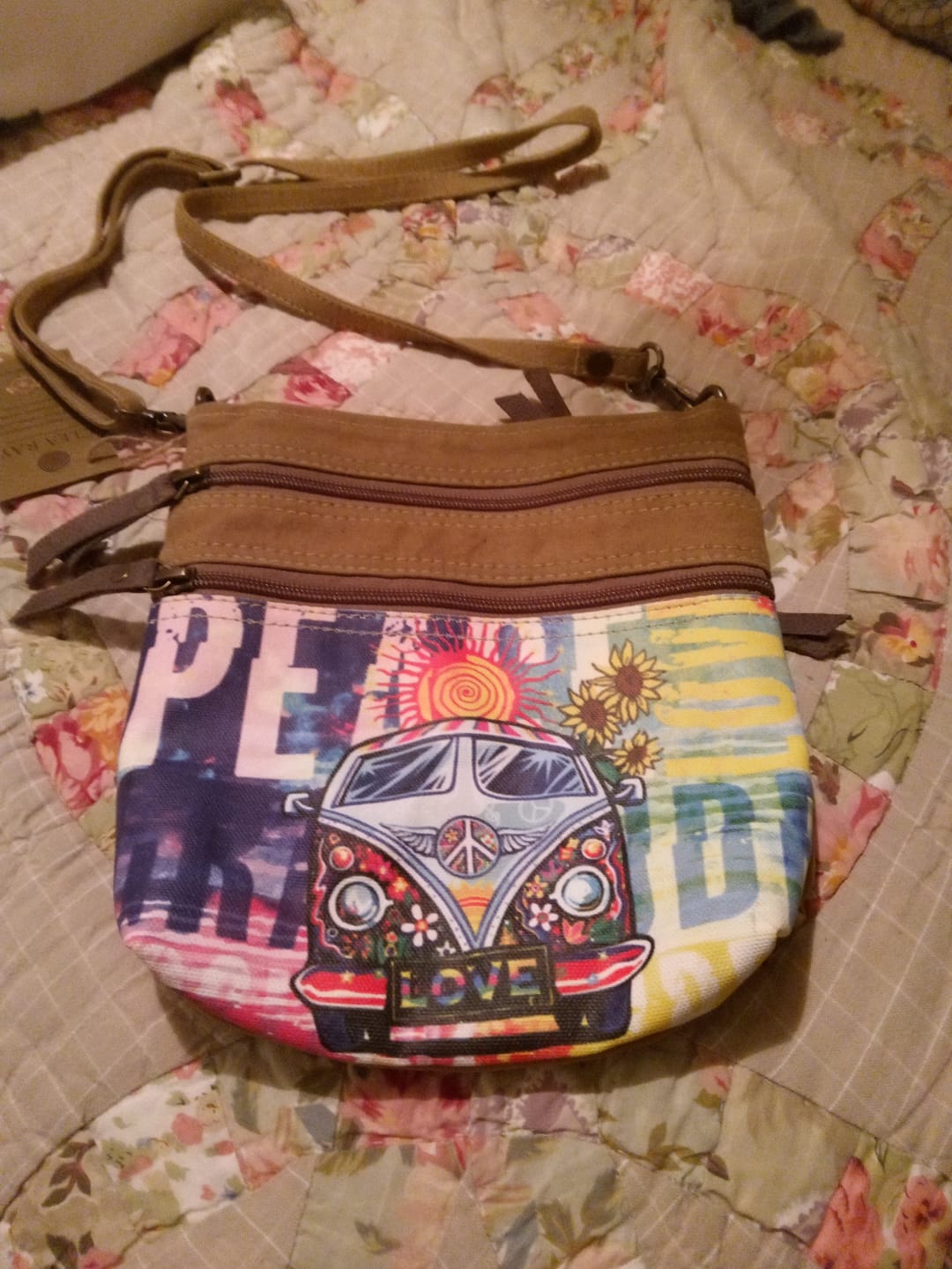Customer photo review of Peace Love Bus Crossbody Bag