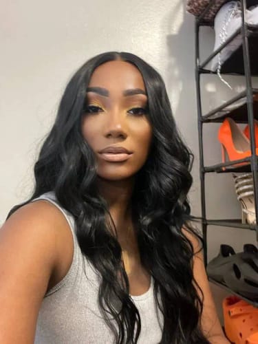 Customer photo review of Curtain Bangs 13x4 Lace Wig Chic Retro Body Wave Human Hair Wigs with Adjustable Strap