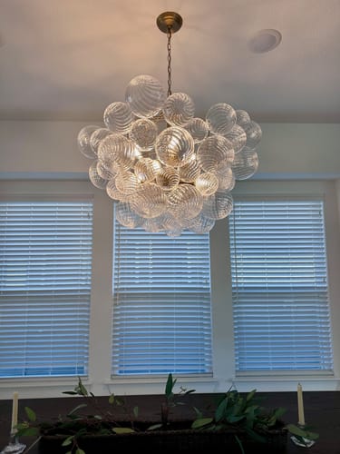 Customer photo review of Brass Cluster Ribbed Glass Globe Bubble Chandelier